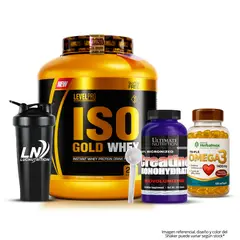 LEVEL PRO - Iso Gold Whey 3 kg - Vainilla + Creatina Ultimate Nutrition 300 g + Omega 3 Herbalmax 100 cápsulas + shaker + Scoop