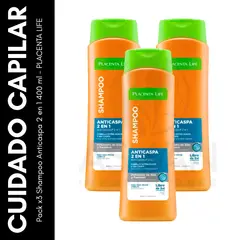 GENERICO - Pack x3 Shampoo Anticaspa 2 en 1 400 ml - PLACENTA LIFE