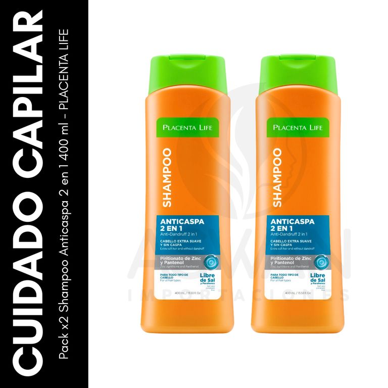 Pack x2 Shampoo Anticaspa 2 en 1 400 ml - PLACENTA LIFE