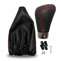 JET - Perilla de Palanca con Funda y Adaptadores - Borde Rojo Estilo Deportivo y Comodidad