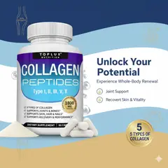 GENERICO - Colageno Peptides, Type I, II, III, V, X - 90 capsulas