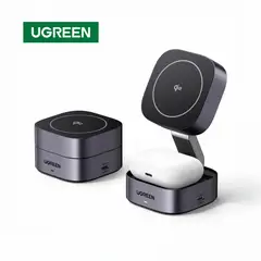 UGREEN - Cargador Inalámbrico 2 En 1 Magsafe Potente Iman Carga Rápida Qi2 15W Para iPhone Galaxy AirPods