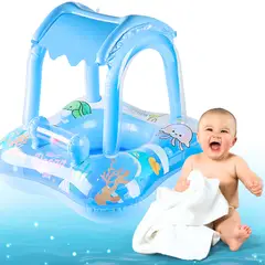 GENERICO - Flotador de Bebé con Toldo Celeste