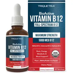 GENERICO - Vitamina B12 orgánica - 5000 mcg, 3 formas bioactivas B12: metilo B12, adenosilo B12 e hidroxi B12