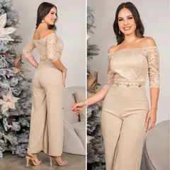 GENERICO - Enterizo Mujer Scuba Grepe con Encaje Guipur