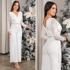 GENERICO - Enterizo Mujer Scuba Grepe con Encaje Guipur