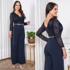 GENERICO - Enterizo Mujer Scuba Grepe con Encaje Guipur