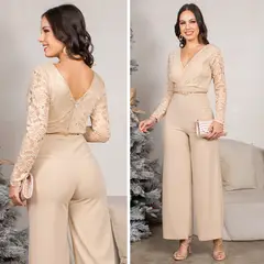 GENERICO - Enterizo Mujer Scuba Grepe con Encaje Guipur