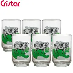 CRISTAR - Set de Vasos Alegro Bebida de Vidrio Dec Vaca 325 ml - 11 oz 6 Piezas-Cristar