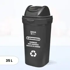 BASA - Papelera Bodeguita Ahorra Espacio No Aprovechable Negro 35 Litros