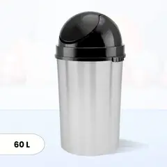 REY - Papelera Cosmos Metalizada con Tapa Vaivén Blanco 60 Litros