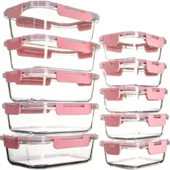 GENERICO - Set de 10 Pyrex de Vidrio, 05 de 1000 cc y 05 de 360 cc para almacenamiento de alimentos