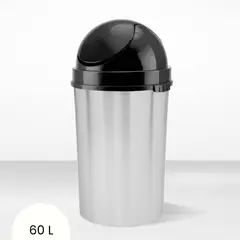 REY - Papelera Cosmos Metalizada con Tapa Vaivén Blanco 60 Litros