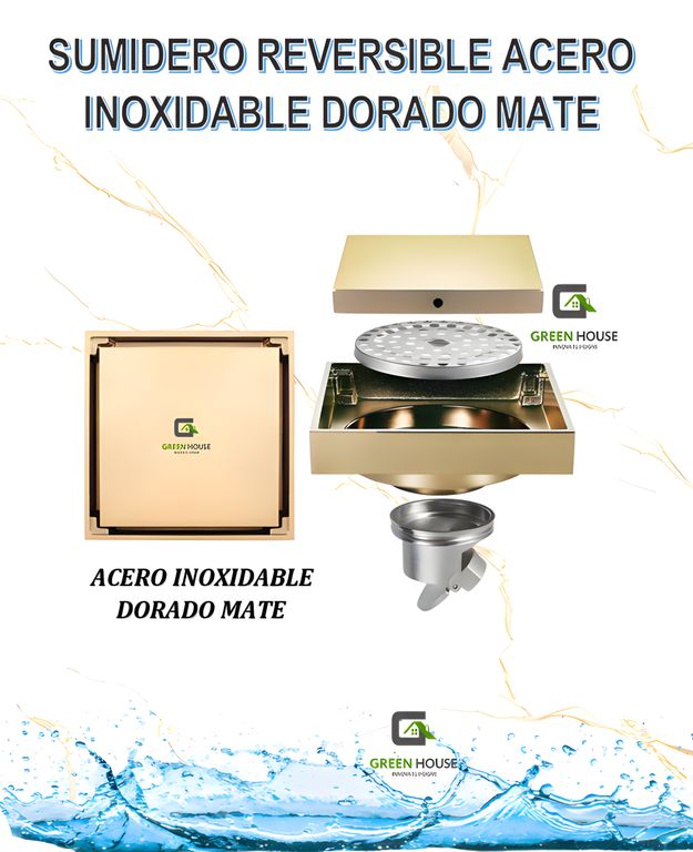SUMIDERO REVERSIBLE 10x10cm ANTIOLOR ACERO INOXIDABLE DORADO MATE