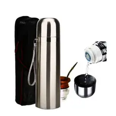 GENERICO - Termo Botella Acero Inoxidable 500 ml Doble Pared Caliente y Frío con Funda y Correa