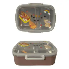 GENERICO - Lonchera Infantil de Acero Inoxidable con Divisiones y Cuchara Diseño Osito