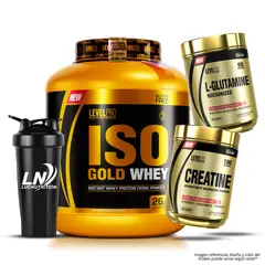 LEVEL PRO - Iso Gold Whey 3 Kg - Vainilla + Creatina 250 g + Glutamina 150 g + Shaker