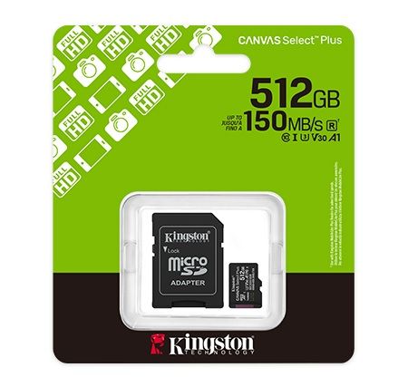 Memoria Micro SD 512 GB Canvas Select Plus - Clase 10 UHS-I - 150MB/s - A1 -