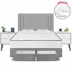 FORLI - Dormitorio 2 cajones Igneo Plata Queen