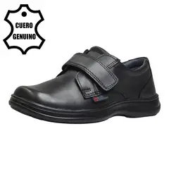 BRUNO SEBASTIAN - ZAPATO ESCOLAR PARA NIÑO DE CUERO NEGRO CASUAL VELCRO