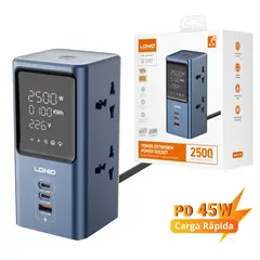 LDNIO - Extensión Toma Corriente Cargador Carga Ràpida 20W y QC 30 - 2 Tomas Universales y 2 Type C 1 USB