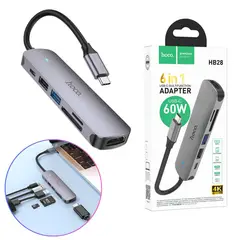 HOCO - Adaptador Hub Tipo C 6 en 1 - HDMI 4K PD 60W USB y Lector Memoria SDTF