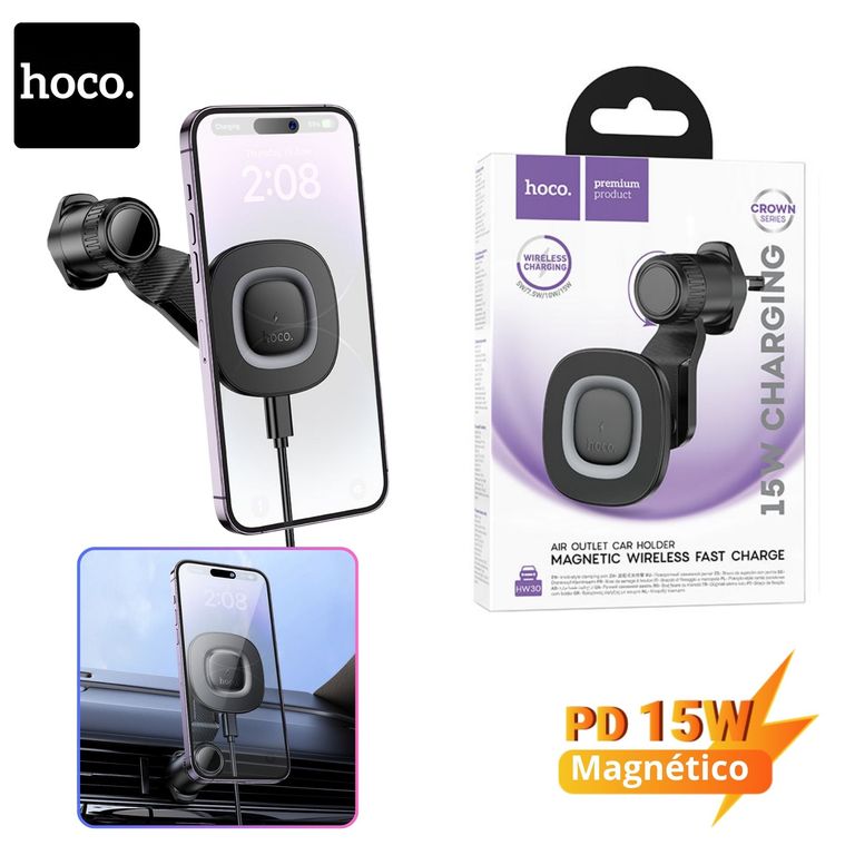 Holder Cargador Inalambrico Magnética 15W para Auto Compatible con MagSafe y Rejilla de Aire