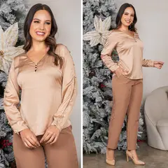 GENERICO - Blusa en Tela Satín con Aplicación de Botón