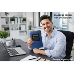GENERICO - CUADERNO AGENDA DIARIO A5 CON CALCULADORA INTEGRADA CUBIERTA DE CUERO PU AZUL