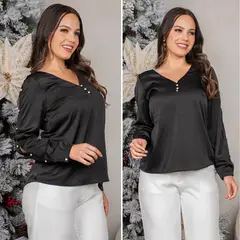 GENERICO - Blusa en Tela Satín con Aplicación de Botón