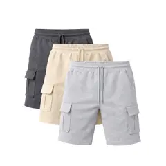 ENKI - SHORT CARGO HOMBRE PACK X3 ALGODÓN WAFFLE PLOMO BEIGE GRIS