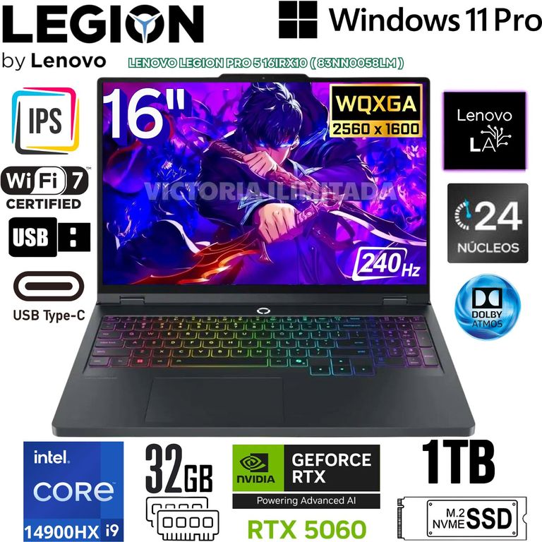 Laptop Legion Pro 5 16IRX10 Intel Core i9 14900HX 32GB RAM 1TB SSD RTX 5060-8GB 16" WQXGA