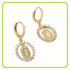 GENERICO - Aretes Elegantes Virgen María Dorado