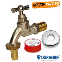 DURAGRIF - Caño de Jardín Cromado Forjado con Rosca Larga y Accesorios