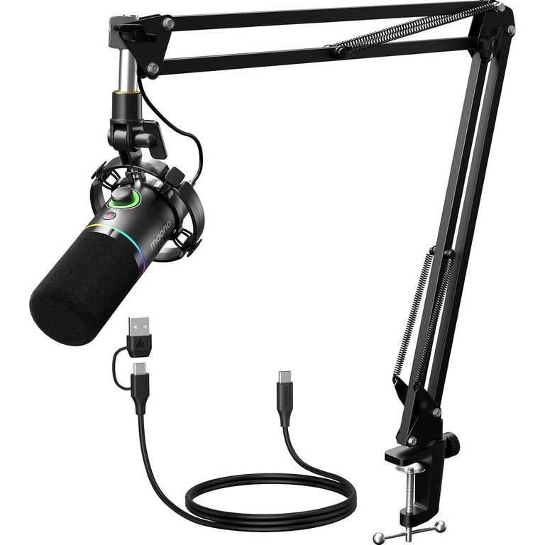 Kit Micrófono XLR USB Gamer Cardioide Podcast Live Tik Tok RGB - PD200XS