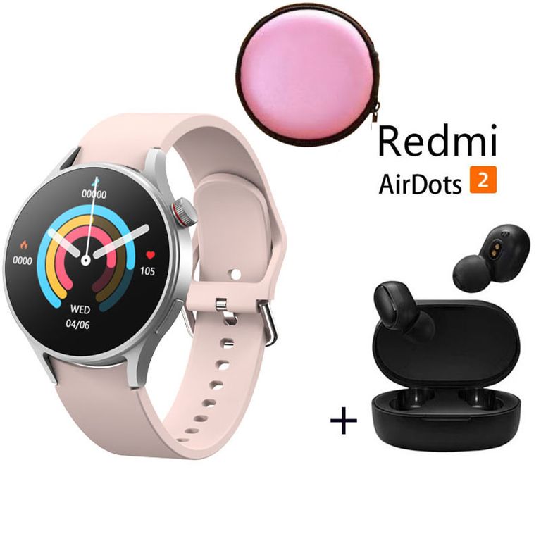 Reloj inteligente de moda y Audifonos Redmi AirDots 2 Rosa y Estuche