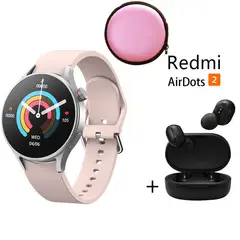 XIAOMI - Reloj inteligente de moda y Audifonos Redmi AirDots 2 Rosa y Estuche