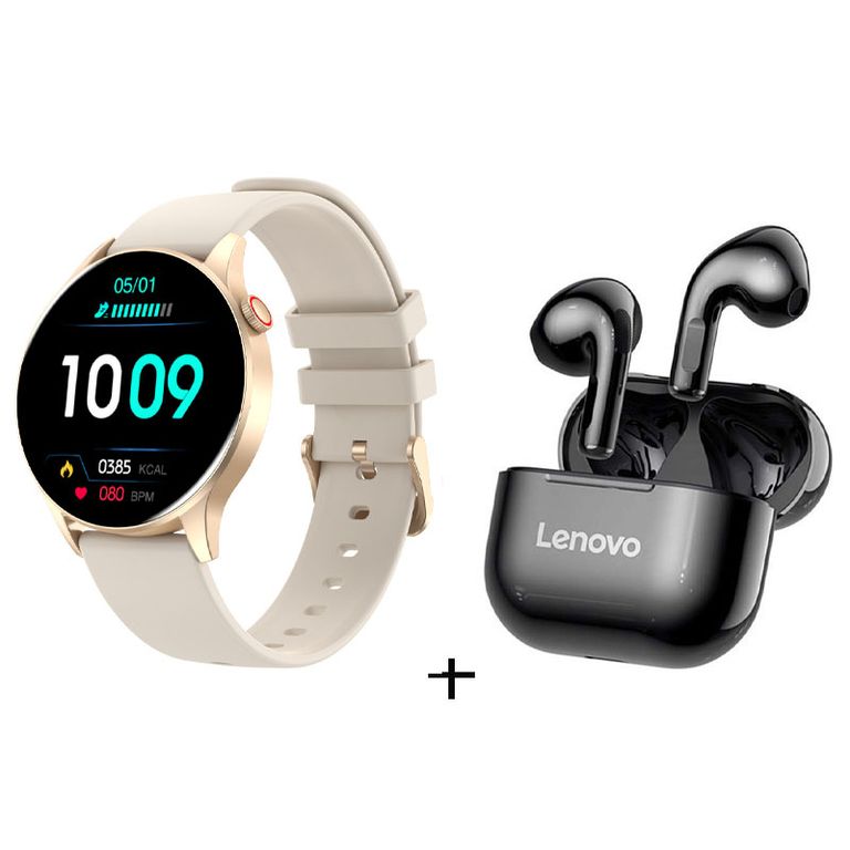 Reloj inteligente deportivo Y85 y LP40 Auriculares Blanquecino