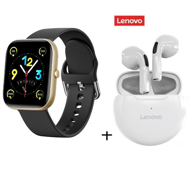 Combinación Audifonos HT38 blancos + reloj inteligente Oro