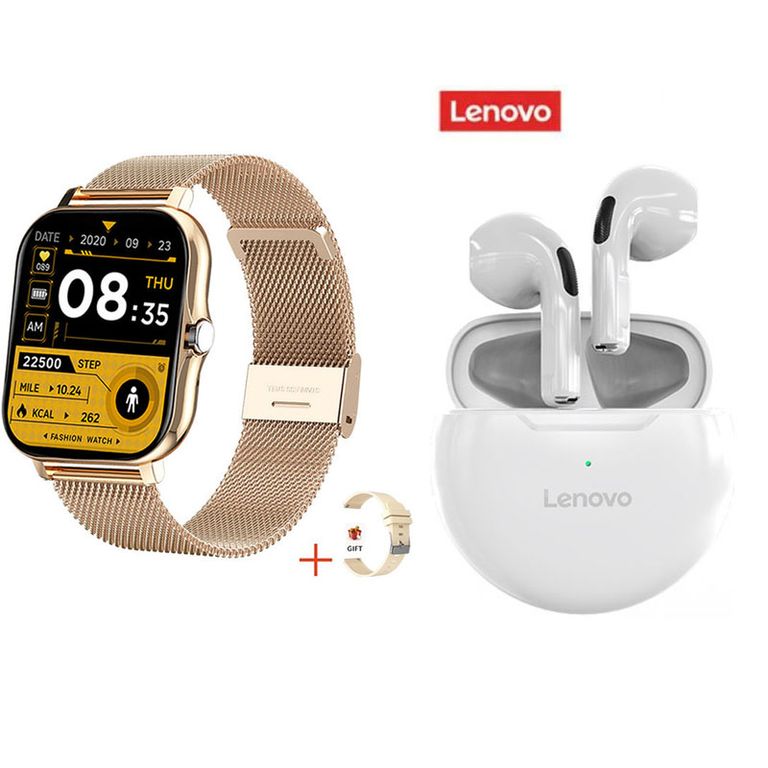 Relojes inteligentes 183 pulgadas Dorado y combo HT38 Blanco