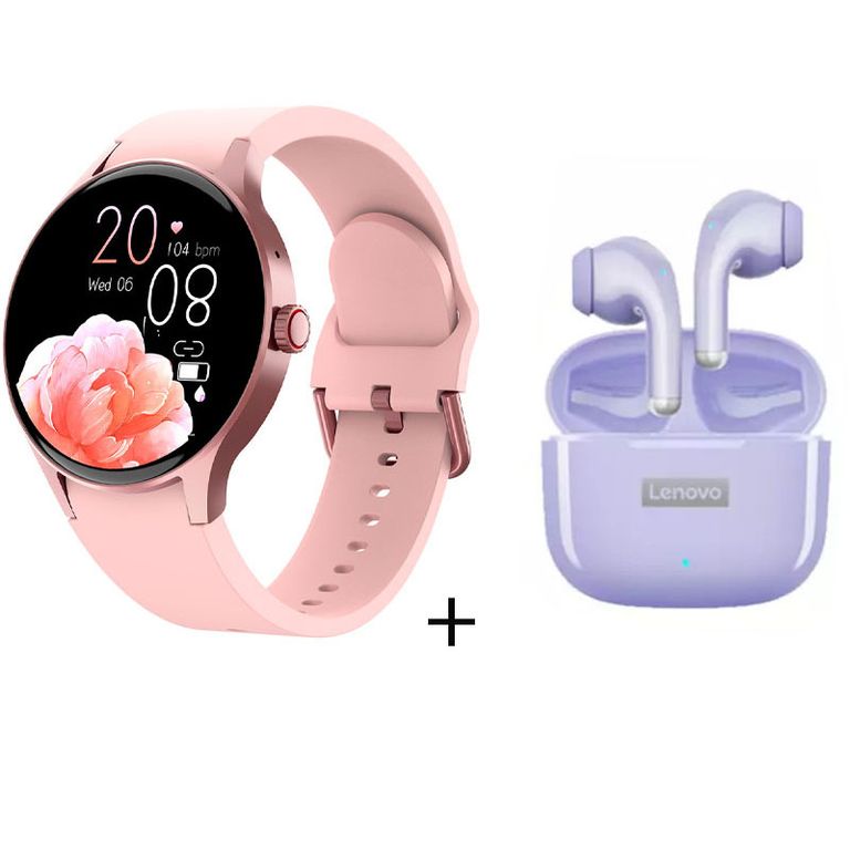 Reloj inteligente de llamadas rosa + combo LP40Pro púrpura