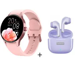 LENOVO - Reloj inteligente de llamadas rosa + combo LP40Pro púrpura