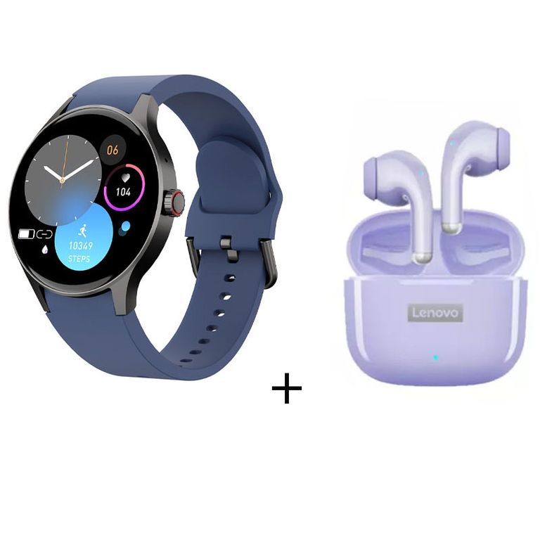 Reloj inteligente de llamadas azul + combo LP40Pro púrpura