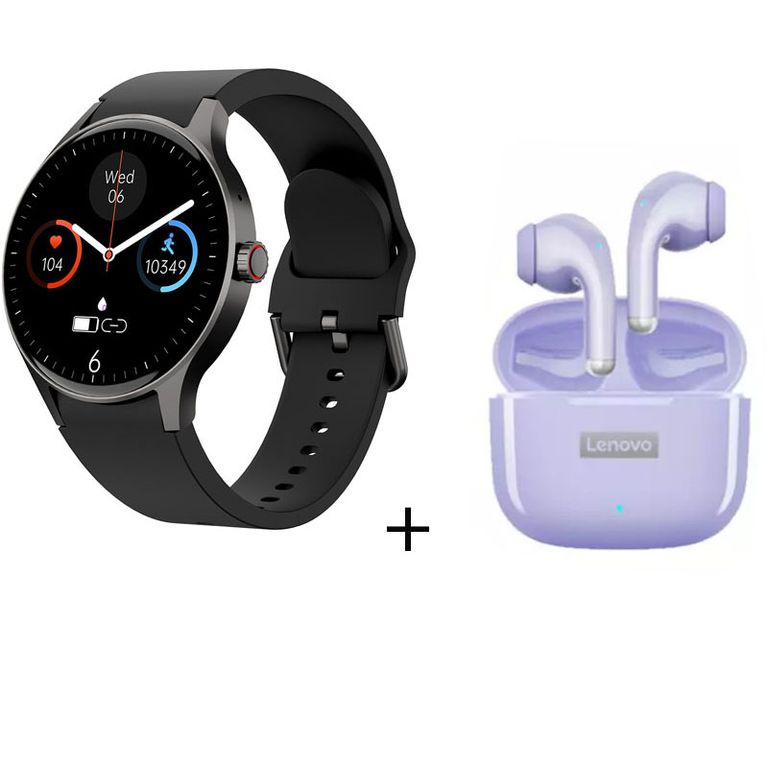 Reloj inteligente de llamadas Negro + combo LP40Pro púrpura