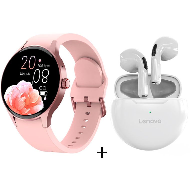 Reloj inteligente de llamadas rosa + combo ht38 blanco