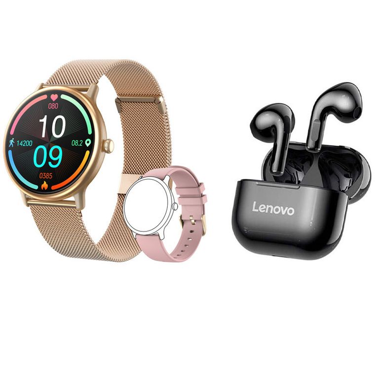 Reloj inteligente resistente al agua Y86 rosa + combo lp40