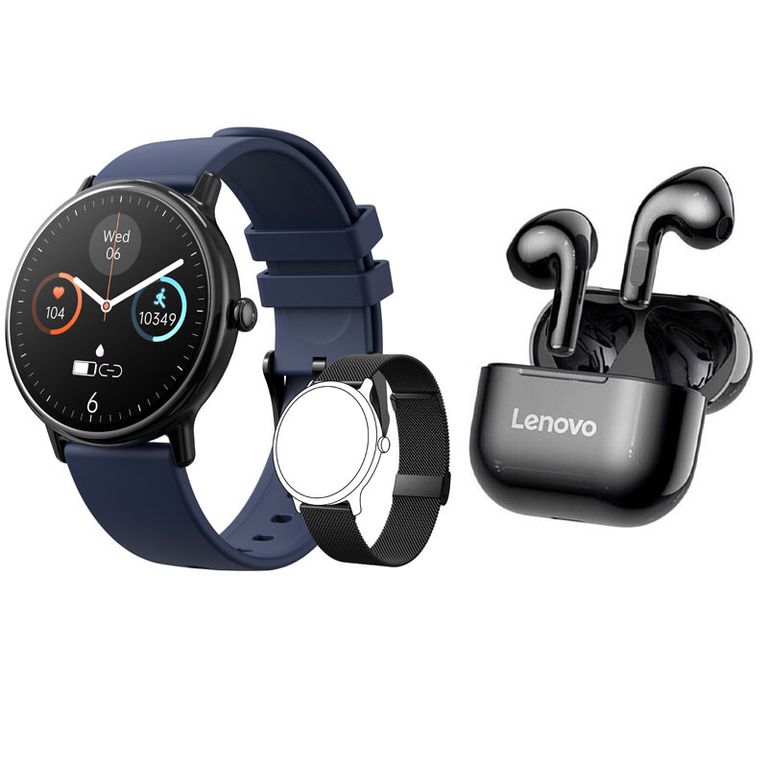 Reloj inteligente resistente al agua Y86 azul + combo lp40