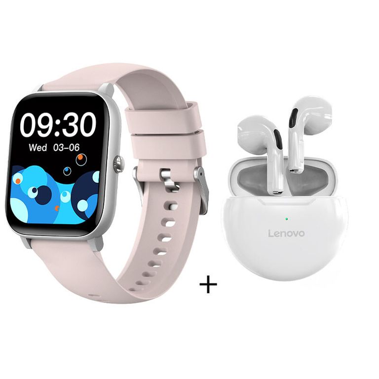 Audífonos HT38 Blanco y Reloj Inteligente C09 Rosa