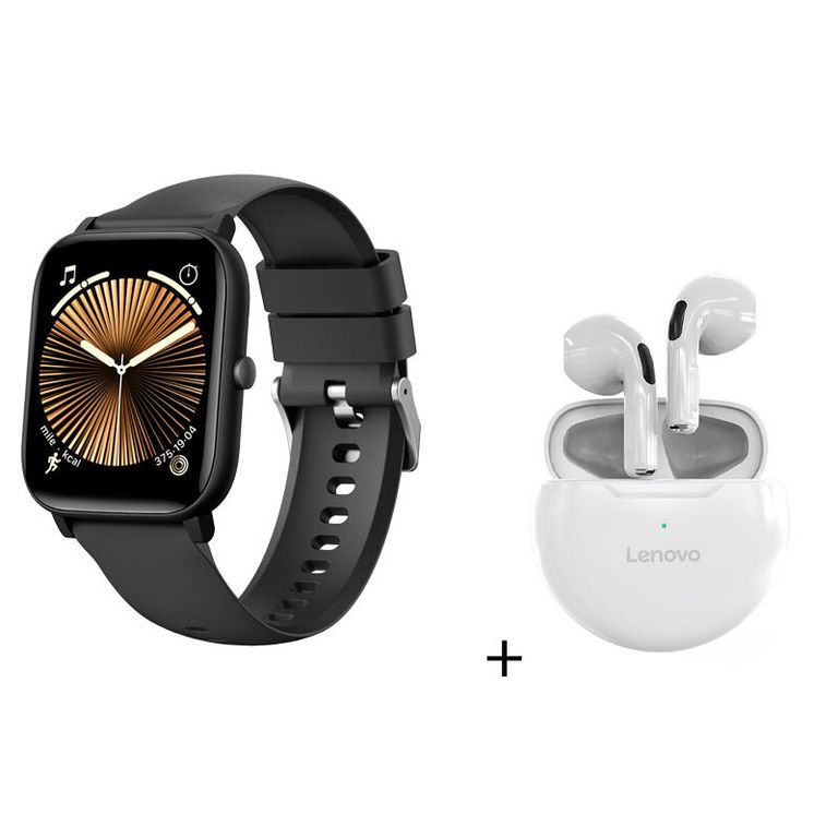 Audífonos HT38 Blanco y Reloj Inteligente C09 Negro