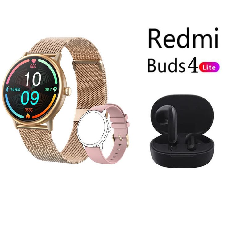 Reloj inteligente Y86 rosa + Redmi Buds 4 Lite Negro